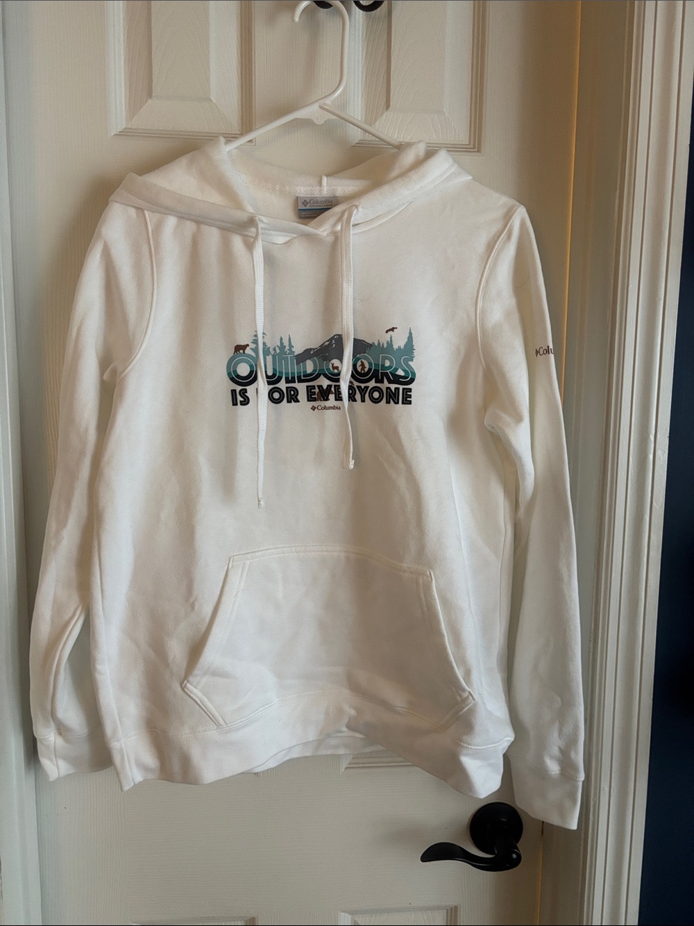 Columbia White Hoodie with Outdoors Graphic